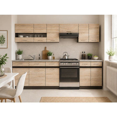 JUNONA Cuisine complete 2m40 - 7 éléments -  Décor chene sonoma - plan de travail inclus