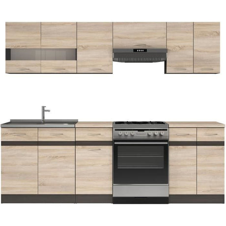 JUNONA Cuisine complete 2m40 - 7 éléments -  Décor chene sonoma - plan de travail inclus