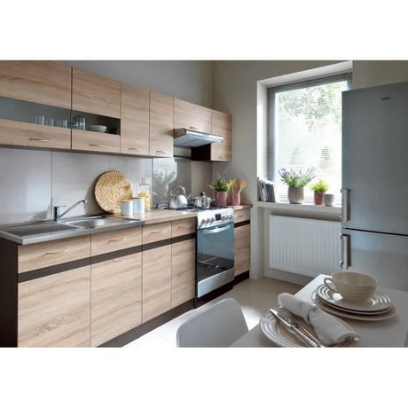 JUNONA Cuisine complete 2m40 - 7 éléments -  Décor chene sonoma - plan de travail inclus