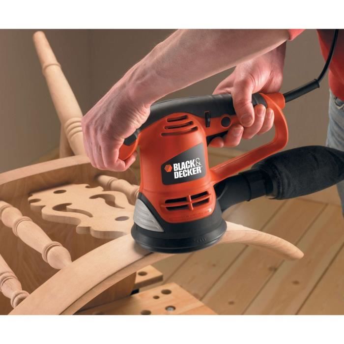 Ponceuse excentrique filaire - BLACK+DECKER - KA191EK-QS - 480W - 125mm - 3 abrasifs + malette