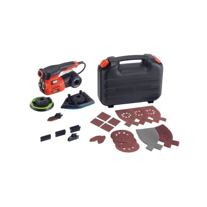 Kit multiponceuse filaire - BLACK+DECKER - KA280K-QS - 220W - 3 adaptateurs - 17 abrasifs - coffret