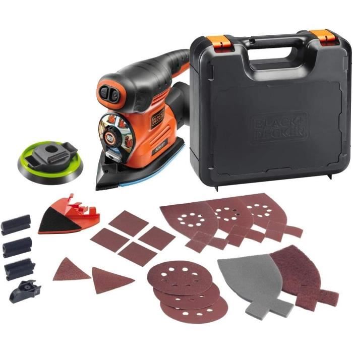 Kit multiponceuse filaire - BLACK+DECKER - KA280K-QS - 220W - 3 adaptateurs - 17 abrasifs - coffret