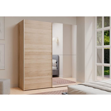 Armoire 2 portes coulissantes avec miroir - Chene sonoma - L 170,3 x P 61,2 x H 190,5 cm - ULOS