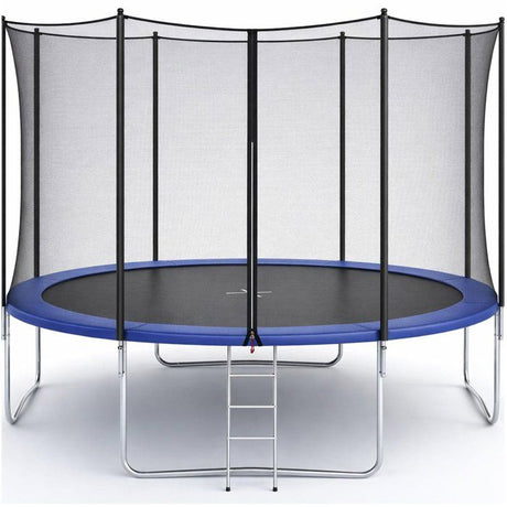 Trampoline KANGUI - BLEU Ř 426-430 cm – XXL – Enfant – Filet de sécurité et Échelle – Certification CE & NF EN 71–14