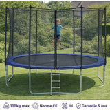 Trampoline KANGUI - BLEU Ř 426-430 cm – XXL – Enfant – Filet de sécurité et Échelle – Certification CE & NF EN 71–14