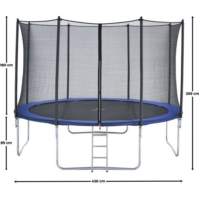 Trampoline KANGUI - BLEU Ř 426-430 cm – XXL – Enfant – Filet de sécurité et Échelle – Certification CE & NF EN 71–14