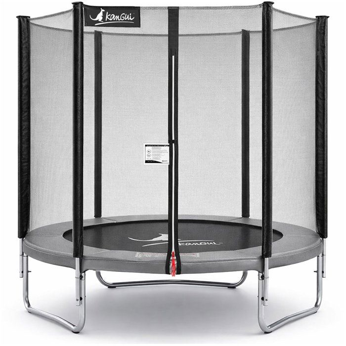 Trampoline KANGUI - GRIS Ř 180-183 cm – Enfant – Filet de sécurité – Certification CE & NF EN 71–14