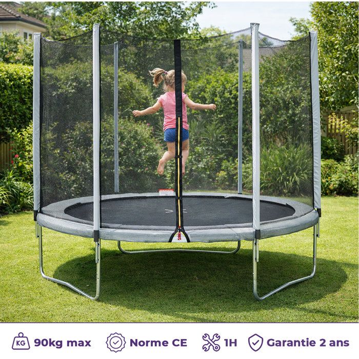 Trampoline  Ř 300 cm Gris Maxi Eco - KANGUI - Filet, Echelle, Couverture de Protection