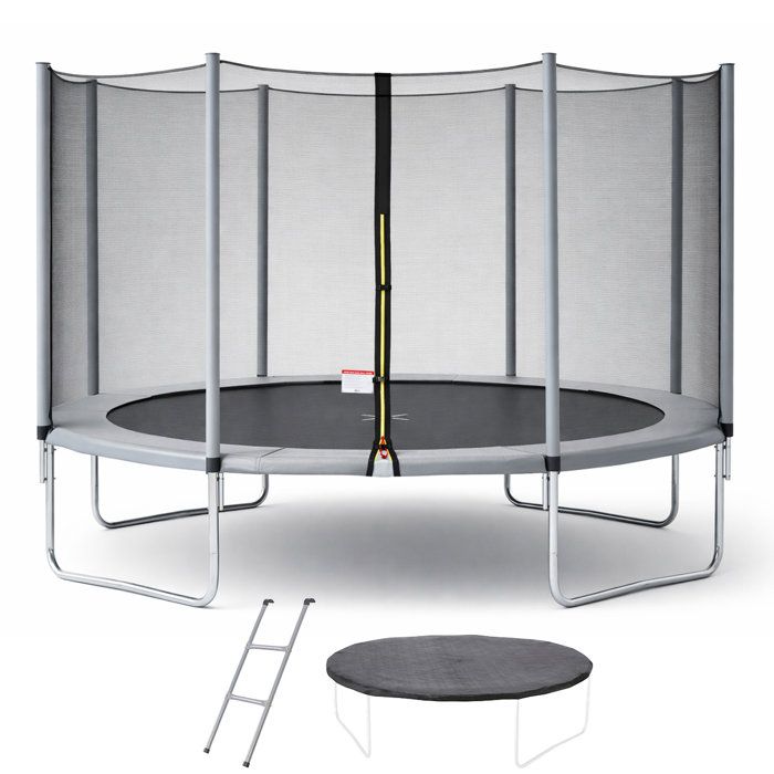 Trampoline KANGUI - GRIS Ř 360-365 cm – Enfant – Échelle & Bâche – Certification CE & NF EN 71–14
