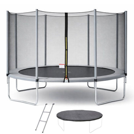 Trampoline KANGUI - GRIS Ř 360-365 cm – Enfant – Échelle & Bâche – Certification CE & NF EN 71–14