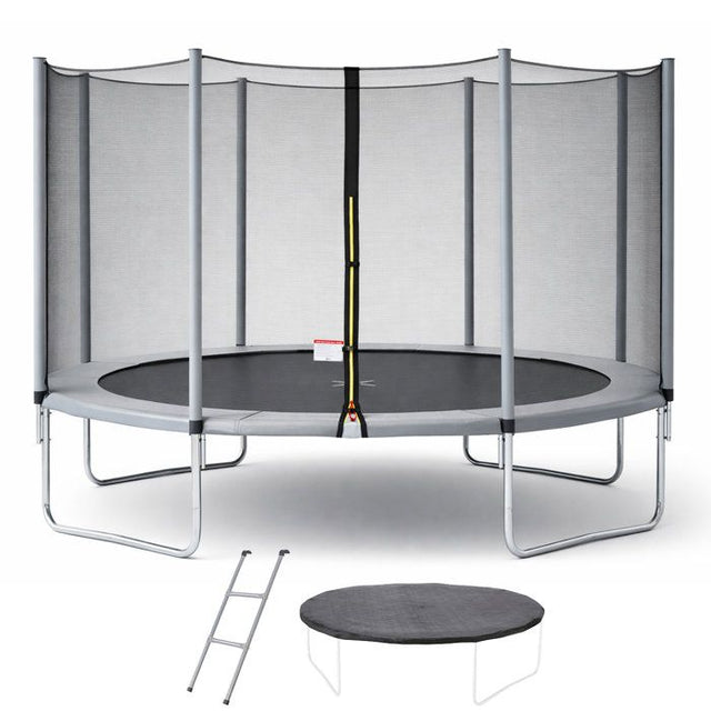 Trampoline KANGUI - GRIS Ř 360-365 cm – Enfant – Échelle & Bâche – Certification CE & NF EN 71–14