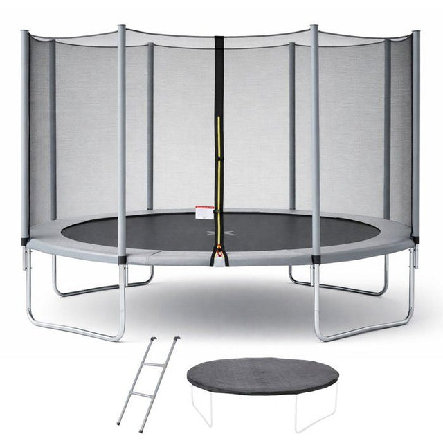 Trampoline KANGUI - GRIS Ř 426-430 cm – Enfant – Échelle & Bâche – Certification CE & NF EN 71–14