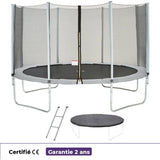 Trampoline KANGUI - GRIS Ř 426-430 cm – Enfant – Échelle & Bâche – Certification CE & NF EN 71–14