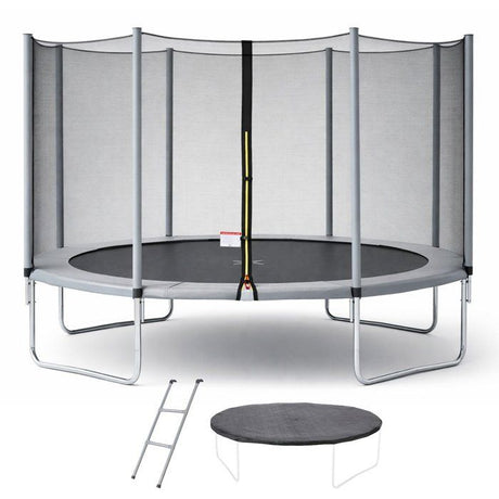 Trampoline KANGUI - GRIS Ř 426-430 cm – Enfant – Échelle & Bâche – Certification CE & NF EN 71–14