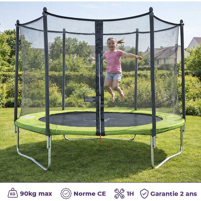 Trampoline KANGUI - TWIN Ř 300-305 cm – Enfant – Rebond Optimal – Échelle & Bâche – Certification CE & NF EN 71-14