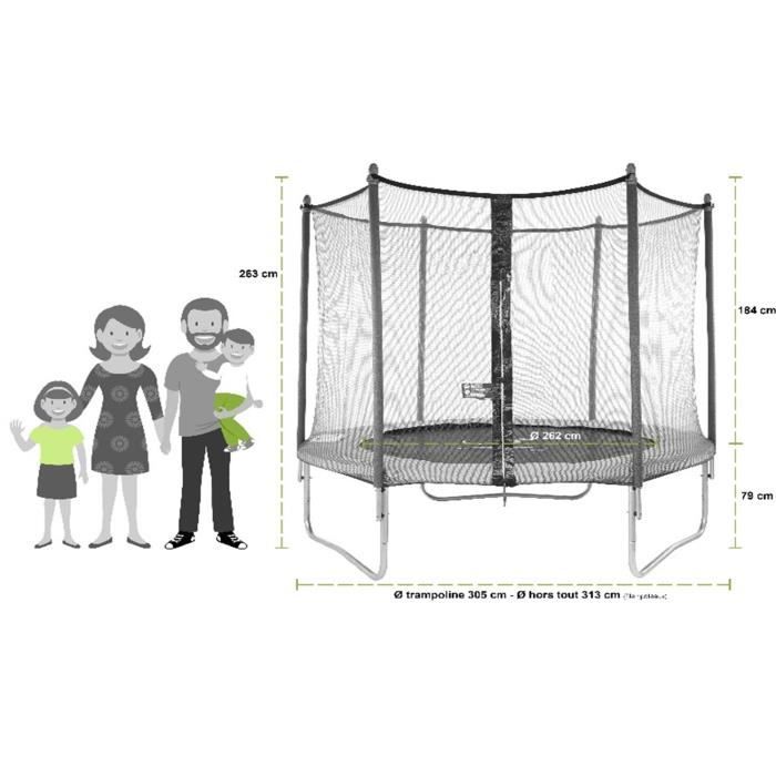 Trampoline KANGUI - TWIN Ř 300-305 cm – Enfant – Rebond Optimal – Échelle & Bâche – Certification CE & NF EN 71-14