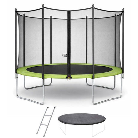 KANGUI Trampoline TWIN Ř 360cm - Vert - avec filet, échelle, couverture de protection