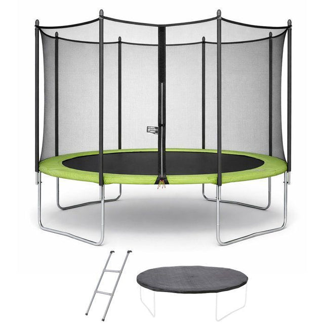 KANGUI Trampoline TWIN Ř 360cm - Vert - avec filet, échelle, couverture de protection