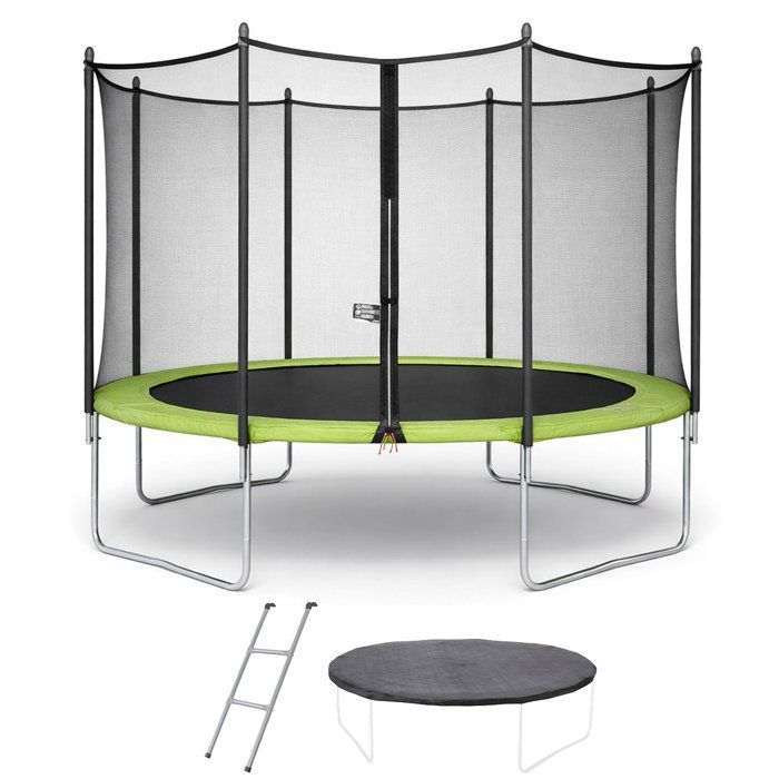 KANGUI Trampoline TWIN Ř 360cm - Vert - avec filet, échelle, couverture de protection