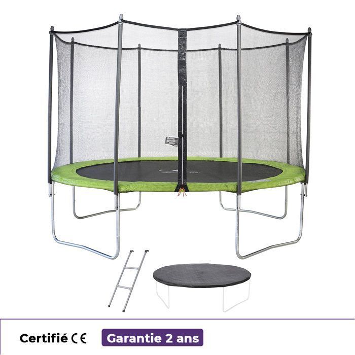 KANGUI Trampoline TWIN Ř 360cm - Vert - avec filet, échelle, couverture de protection