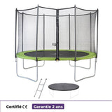 KANGUI Trampoline TWIN Ř 360cm - Vert - avec filet, échelle, couverture de protection