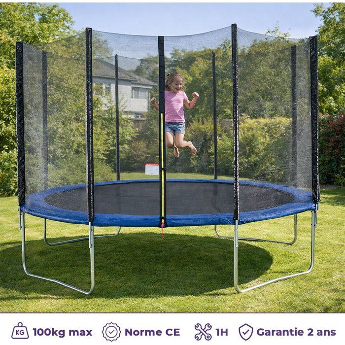 Trampoline KANGUI - BLEU Ř 426-430 cm – Enfant – Échelle & Bâche – Certification CE & NF EN 71–14