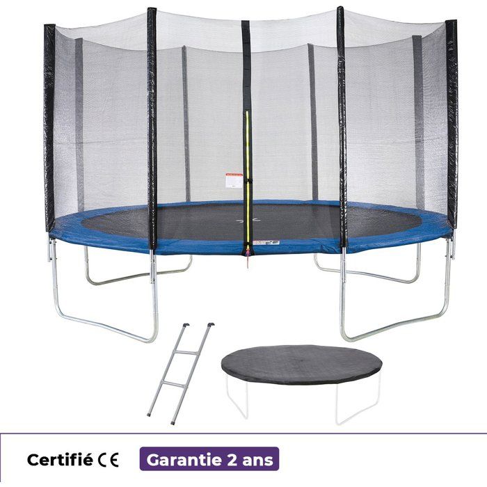 Trampoline KANGUI - BLEU Ř 426-430 cm – Enfant – Échelle & Bâche – Certification CE & NF EN 71–14