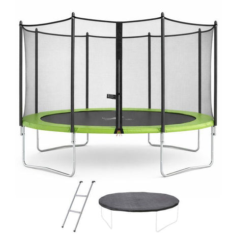 KANGUI Trampoline TWIN Ř 430cm - Vert - avec filet, échelle, couverture de protection