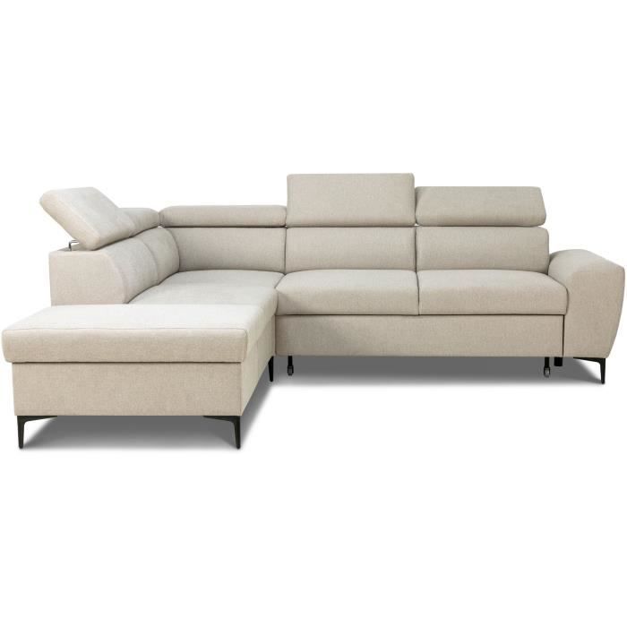 Canapé d'angle convertible réversible avec coffre - 5 places - KASIMIR - Tissu beige - 258 x 79/98 x 219 cm