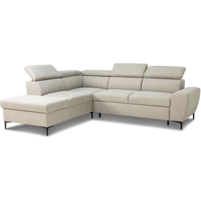Canapé d'angle convertible réversible avec coffre - 5 places - KASIMIR - Tissu beige - 258 x 79/98 x 219 cm