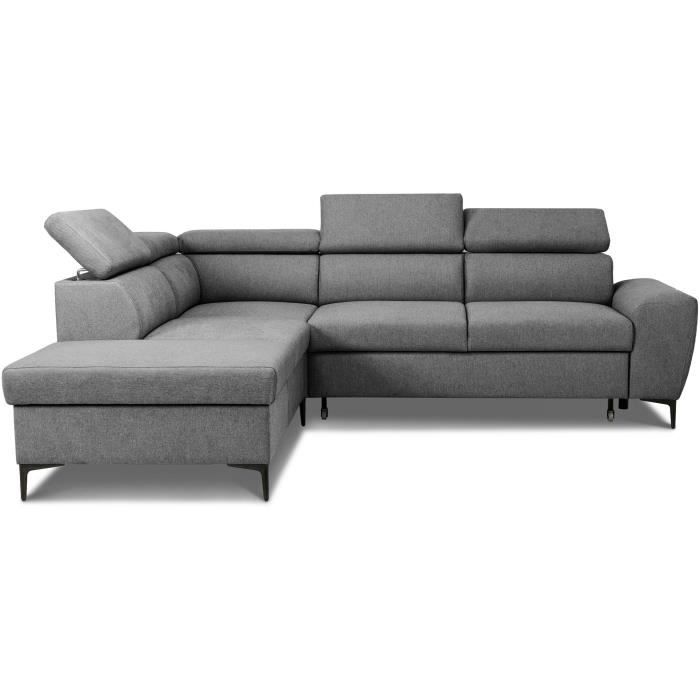 Canapé d'angle convertible réversible avec coffre - 5 places - KASIMIR - Tissu anthracite - 258 x 79/98 x 219 cm
