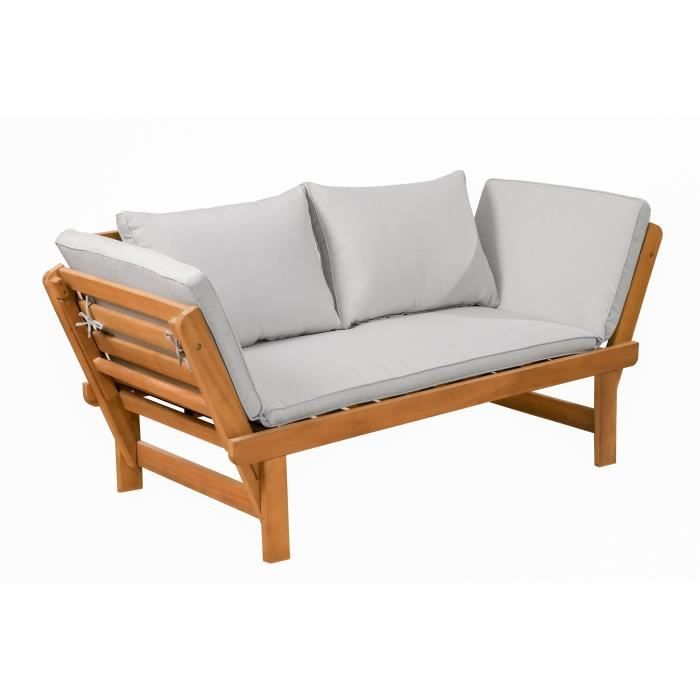 Acacia Wood Convertible Garden Bench - 2 Seater - With Cushions - KAYDA - Light Grey