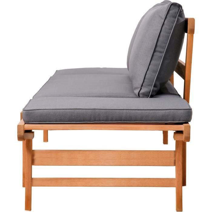 Banquette de jardin convertible en acacia FSC - 2 places - Avec coussins - KAYDA - Gris foncÈ