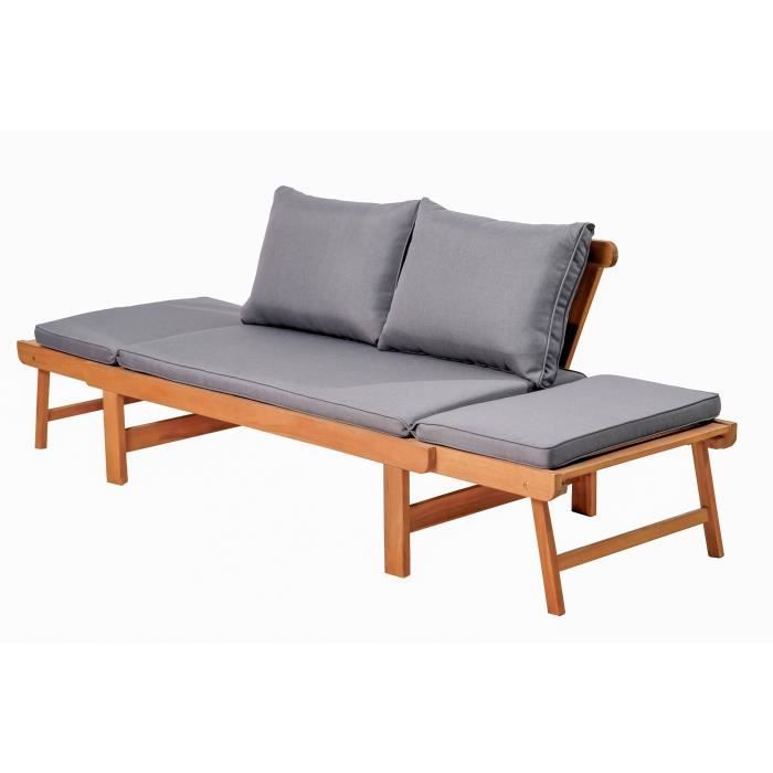 Banquette de jardin convertible en acacia FSC - 2 places - Avec coussins - KAYDA - Gris foncÈ