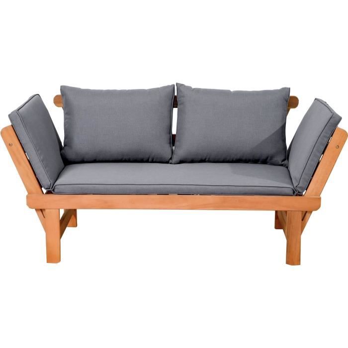 Banquette de jardin convertible en acacia FSC - 2 places - Avec coussins - KAYDA - Gris foncÈ