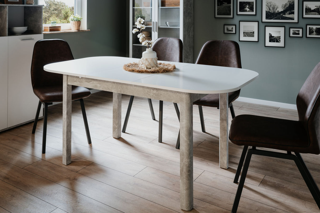 Table a manger extensible - KAYRI - Rectangulaire - Béton / Blanc - 4 a 6 personnes - 120-160 x 76 x 90 cm