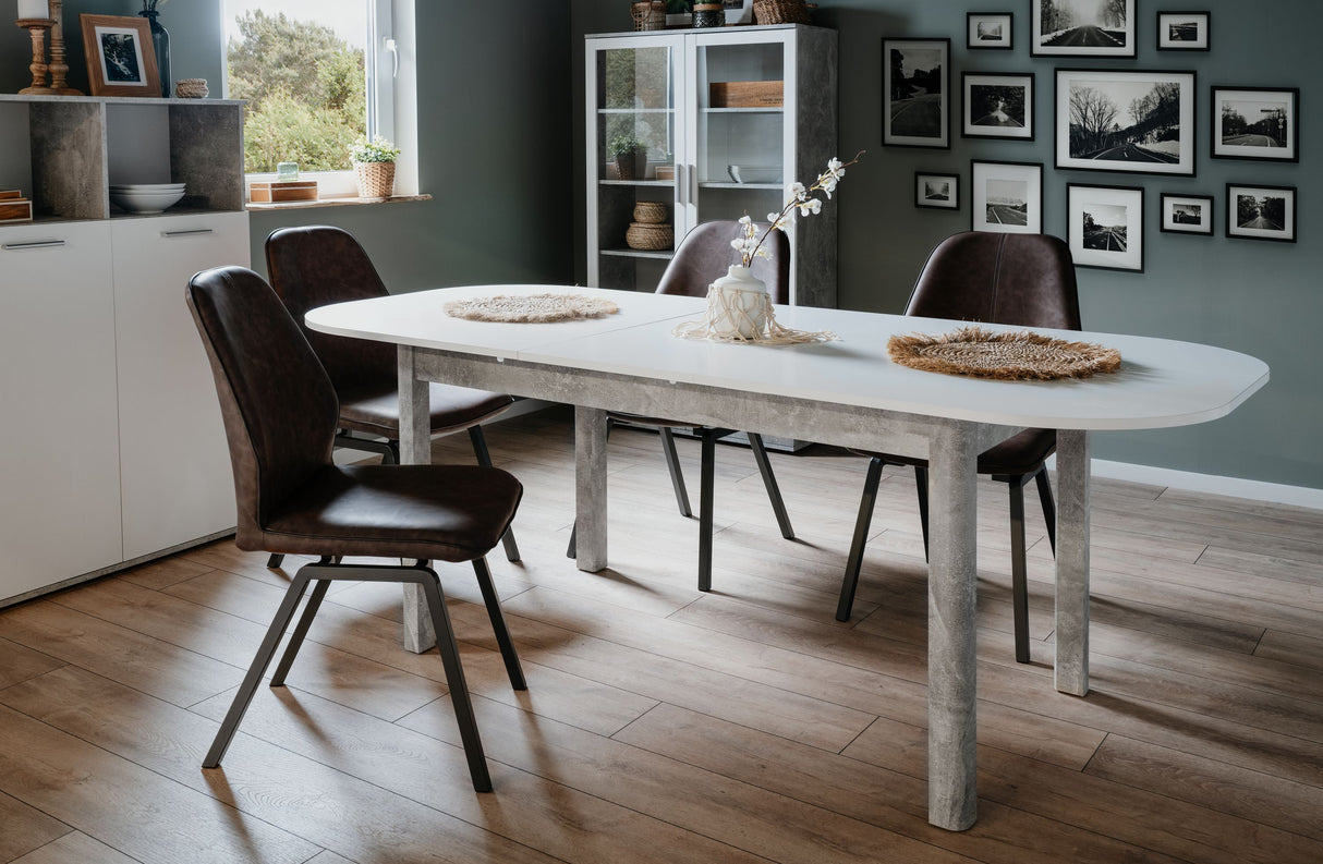 Table a manger extensible - KAYRI - Rectangulaire - Béton / Blanc - 6 a 8 personnes - 160-200 x 76 x 90 cm
