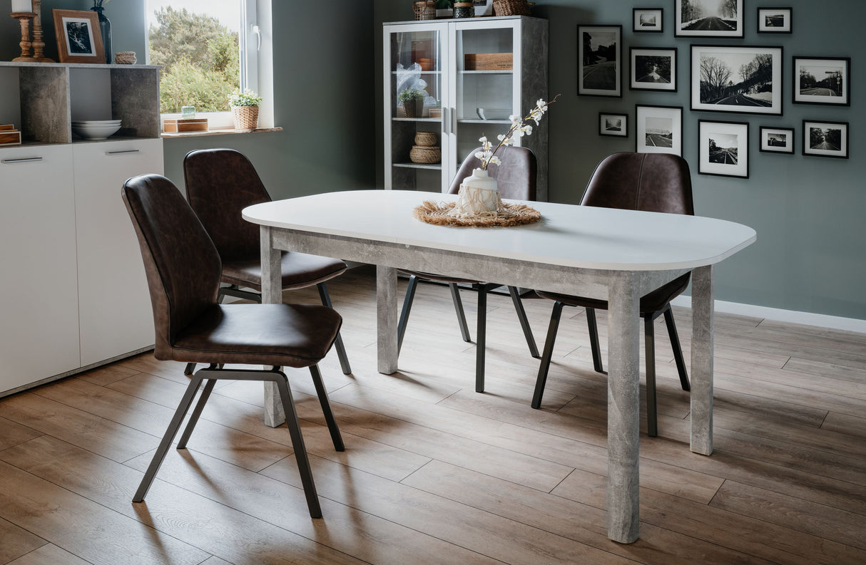 Table a manger extensible - KAYRI - Rectangulaire - Béton / Blanc - 6 a 8 personnes - 160-200 x 76 x 90 cm