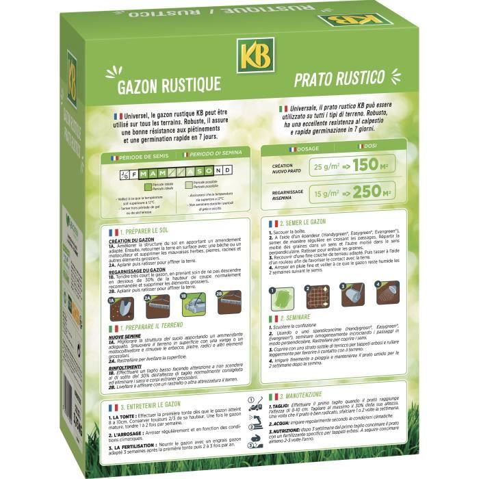 Semences gazon - KB - Rustique 150m²