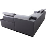 Canapé d'angle convertible réversible - 4/5 places - KELIO - Simili Anthracite / Tissu Gris - 3 tétieres - 245 x 184 x 77/87 cm
