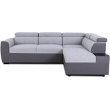 Canapé d'angle convertible réversible - 4/5 places - KELIO - Simili Anthracite / Tissu Gris - 3 tétieres - 245 x 184 x 77/87 cm