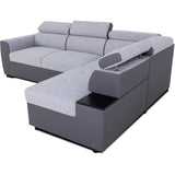 Canapé d'angle convertible réversible - 4/5 places - KELIO - Simili Anthracite / Tissu Gris - 3 tétieres - 245 x 184 x 77/87 cm