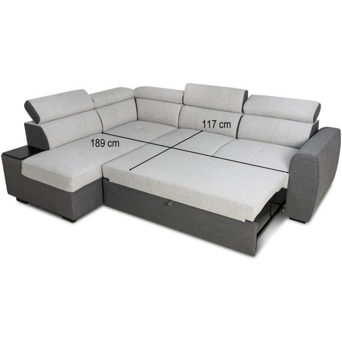 Canapé d'angle convertible réversible - 4/5 places - KELIO - Tissu Anthracite/Gris - 3 tétieres - 245 x 184 x 77/87 cm