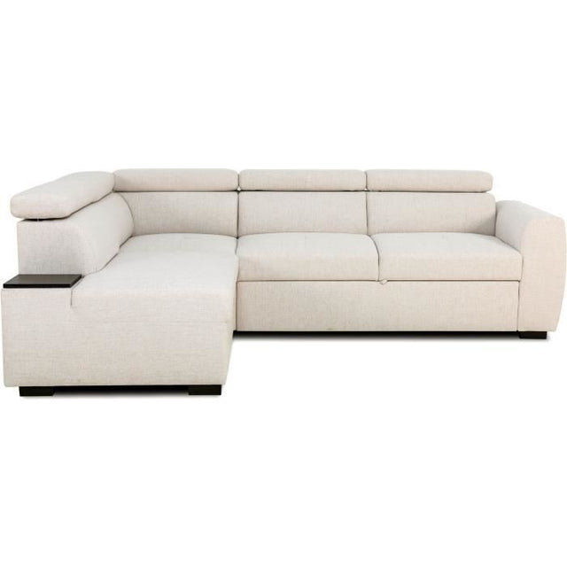 Canapé d'angle convertible réversible - 4/5 places - KELIO - Tissu Beige - 3 tétieres - 245 x 184 x 77/87 cm