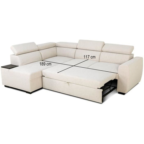 Canapé d'angle convertible réversible - 4/5 places - KELIO - Tissu Beige - 3 tétieres - 245 x 184 x 77/87 cm