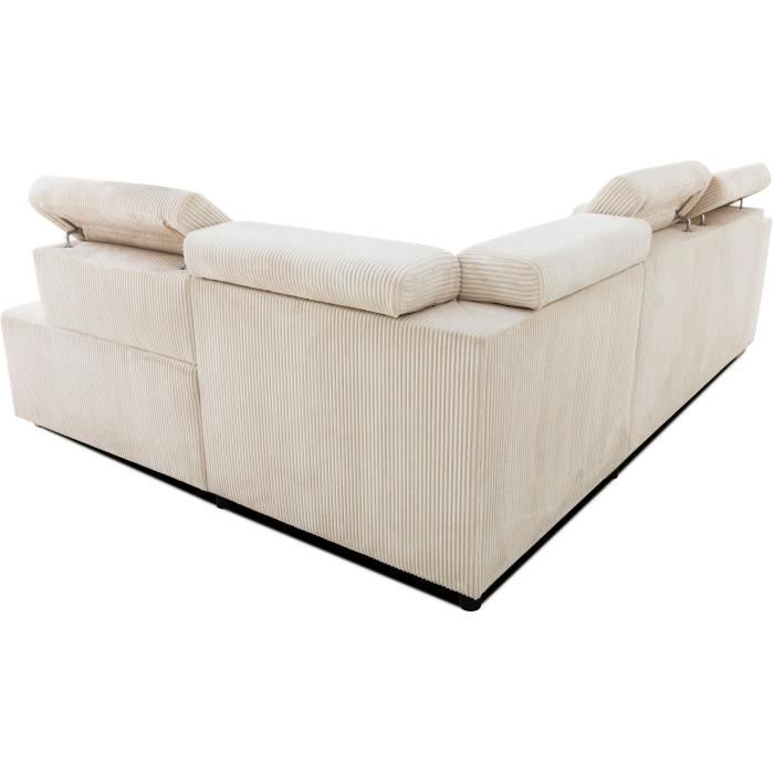 Canapé d'angle convertible réversible - 4/5 places - KELIO - Velours côtelé beige - 245 x 184 x 77/87cm