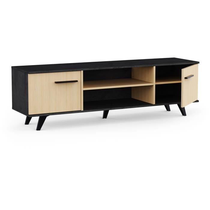 Ensemble salon - Banc TV, Table basse, Buffet haut - KENT - Chene de fil / Sidewalk - DEMEYERE