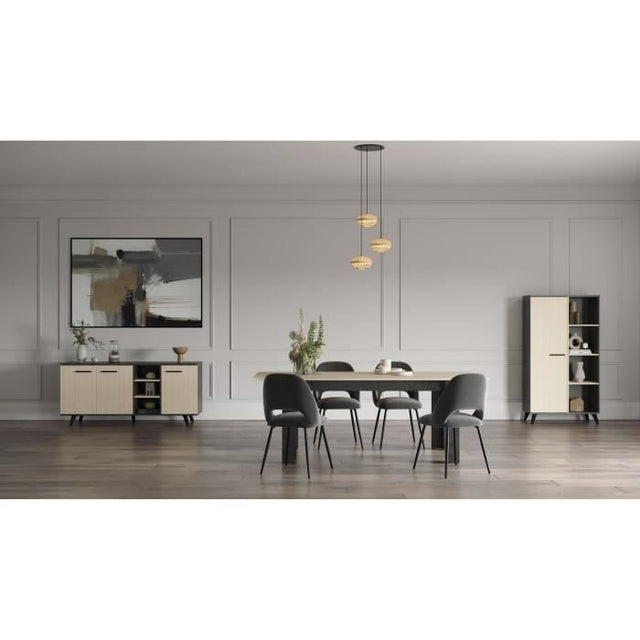 Ensemble séjour - Enfilade, Buffet haut, Table a manger extensible - KENT - Chene de fil / Sidewalk - DEMEYERE