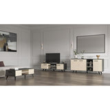 Ensemble salon - Enfilade, buffet haut, table basse - KENT- Chene de fil / Sidewalk - DEMEYERE