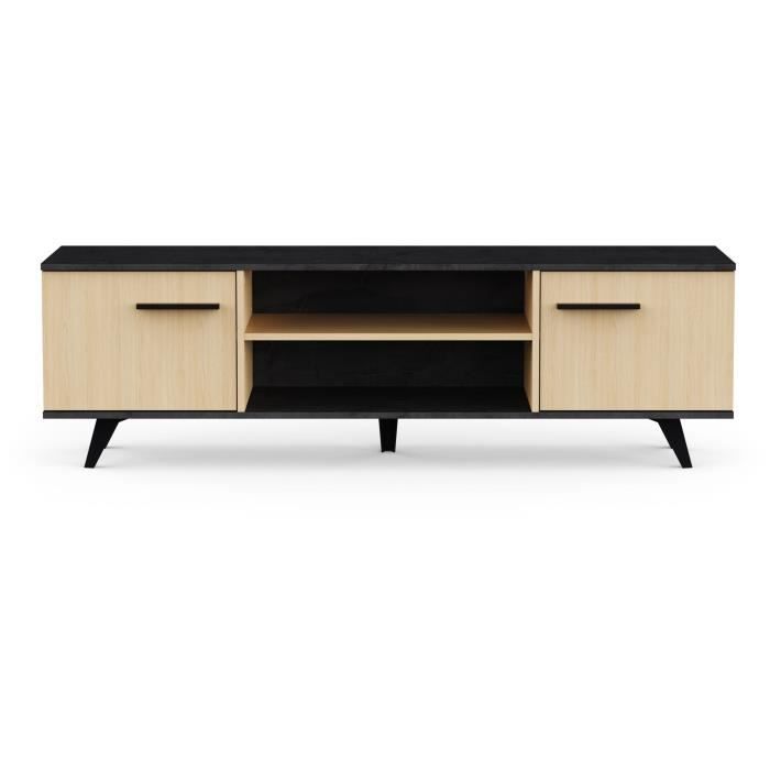 Banc TV - KENT - Chene de fil / Sidewalk - 2 portes ouvrantes - 2 niches - 151,4 x 39,3 x 46,2 cm - DEMEYERE